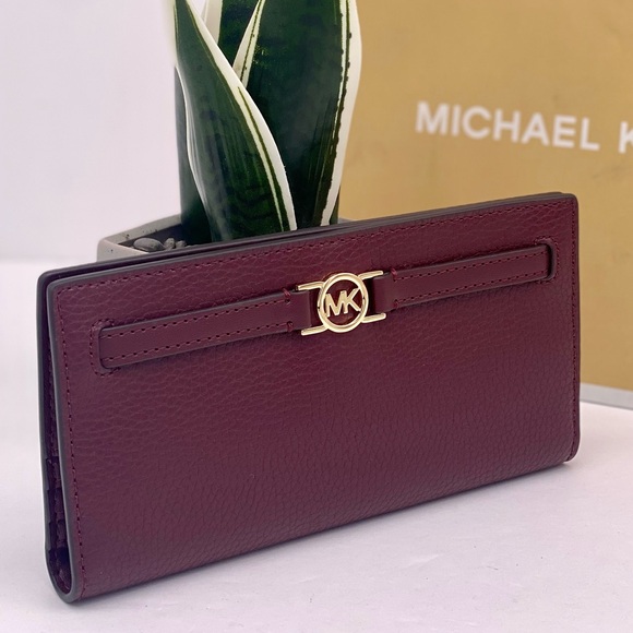 Michael Kors Reed Large Bifold Pebbled Leather Snap Wallet Card Case Oxblood - Picture 1 of 13